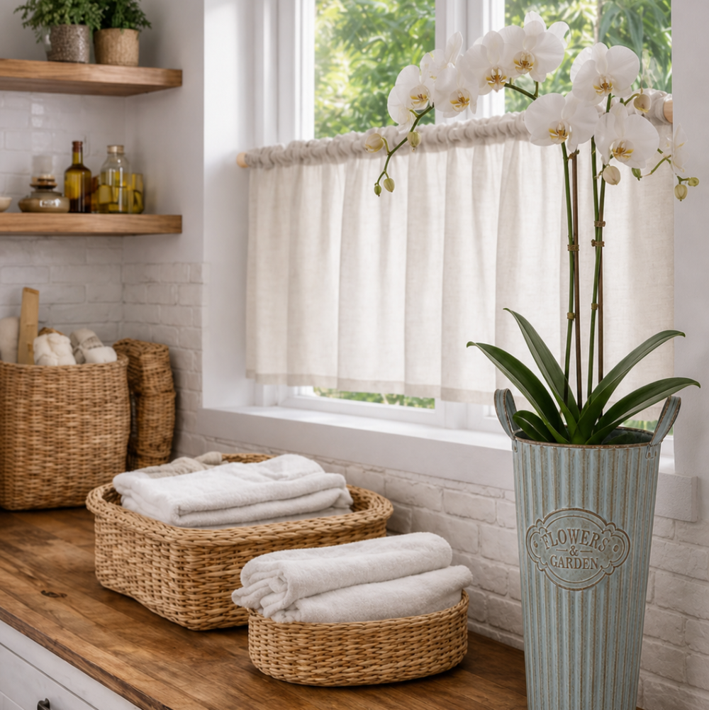 Vintageinspirerad blå blomkruka / vas i metall