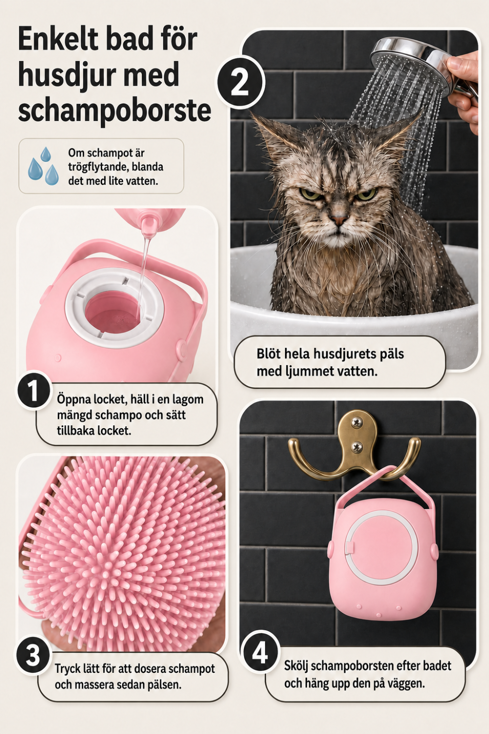 Schampoborste i mjuk silikon för hund och katt