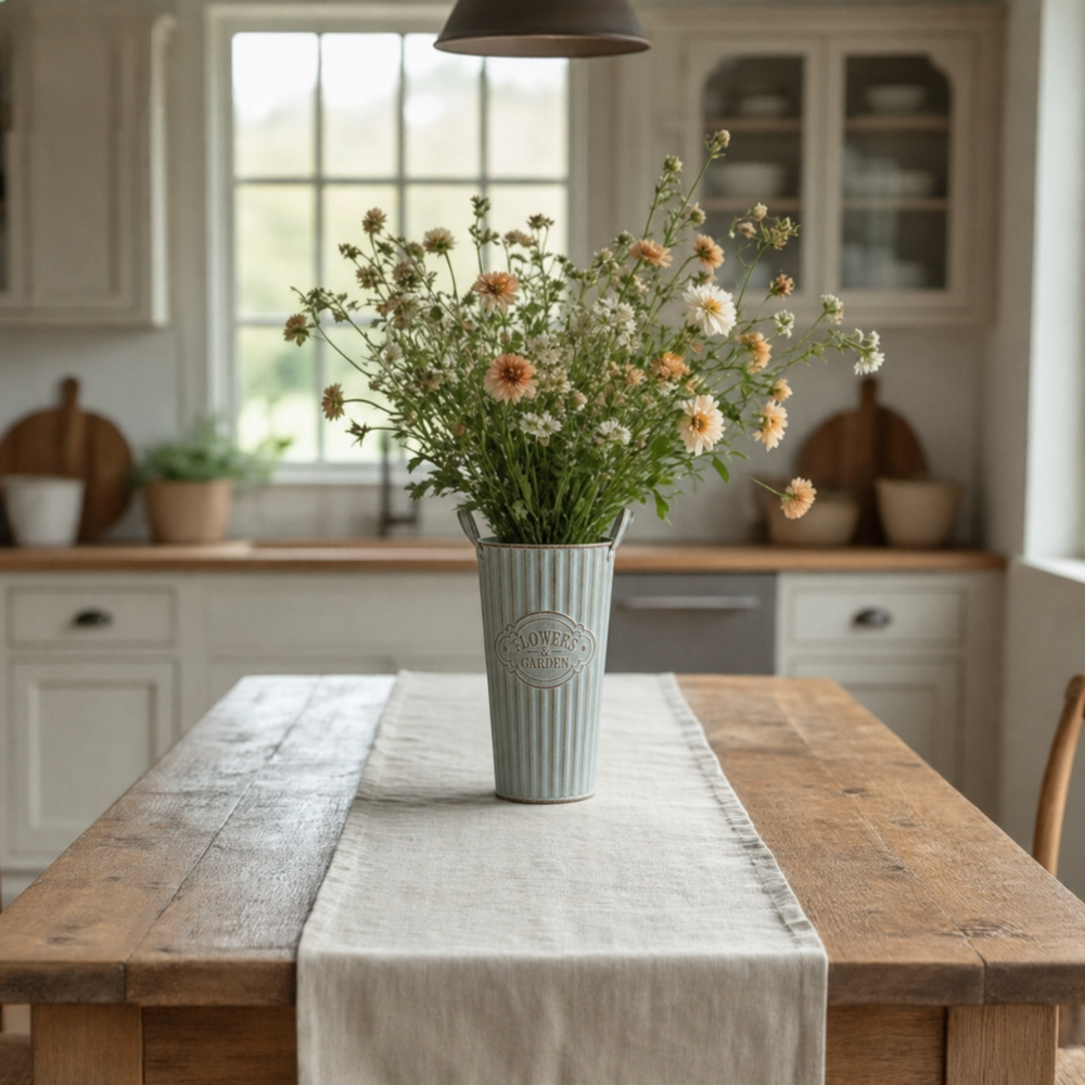 Vintageinspirerad blå blomkruka / vas i metall